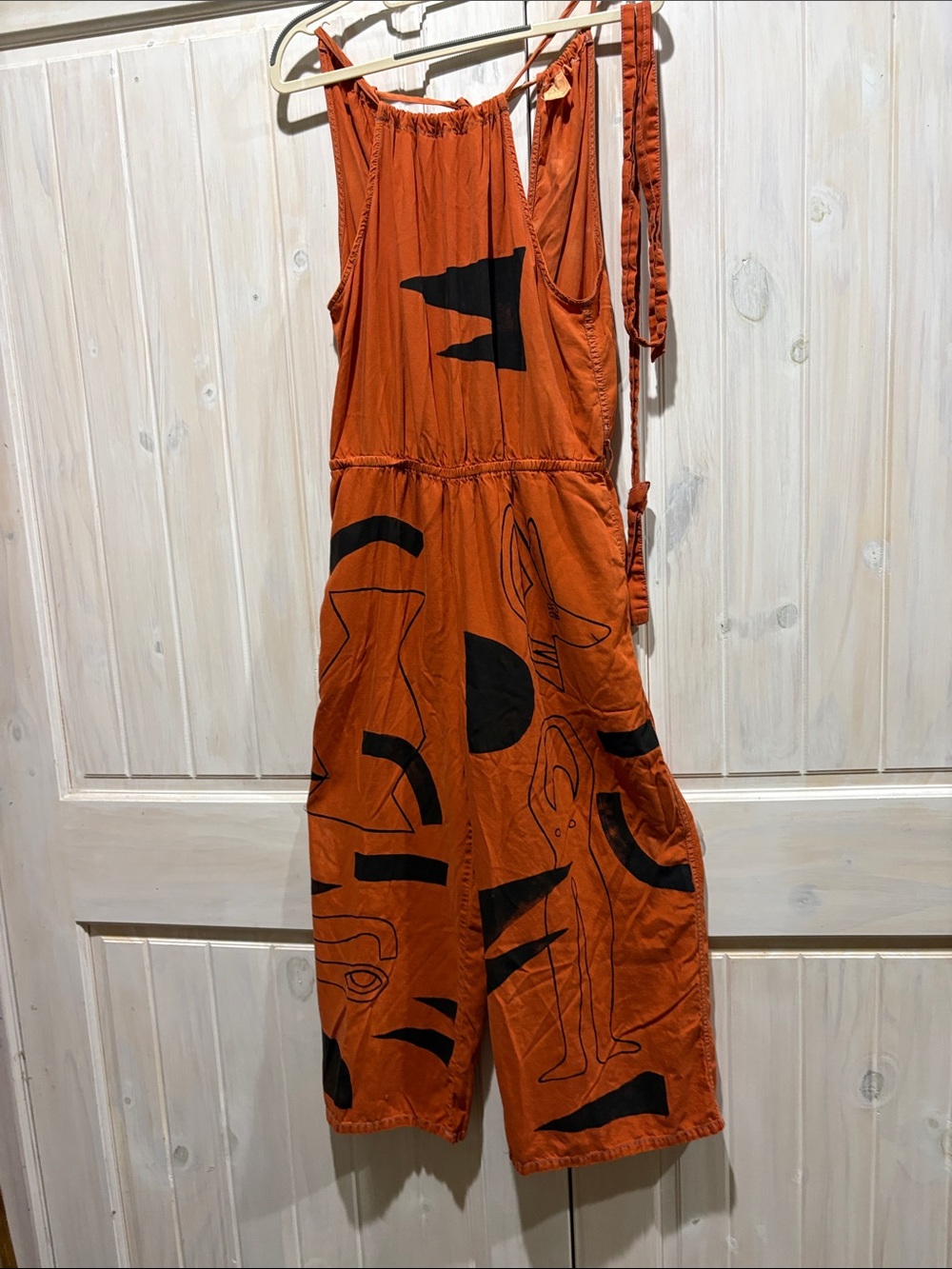 Alex Steele Women's Orange Graphic Wide-Leg Romper with Adjustable Straps